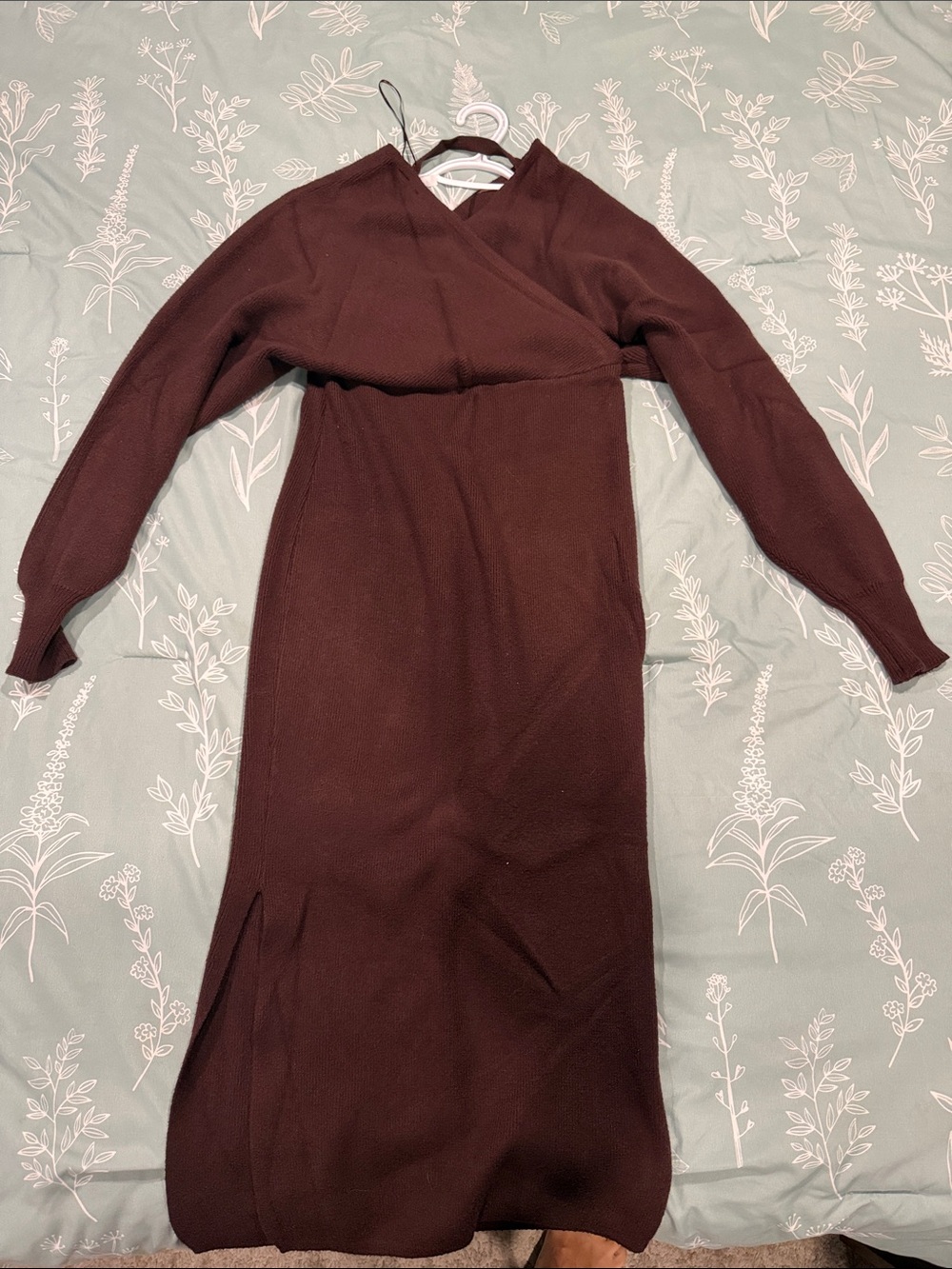 Women's Long-Sleeve Wrap Knit Dress in Deep Brown